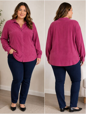 Penningtons Berry Pink Button-Front Long Sleeve Shirt Size 3X Office Faux Suede